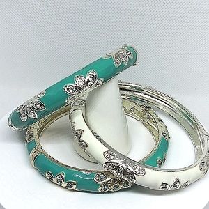 🌟2xHP🌟 Vintage Enamel & Rhinestone Bangle Bracelets Bundle set of 3